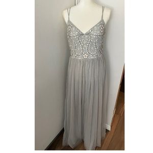 BHLDN ELOWEN EMBROIDERED DRESS IN COLOR FOG